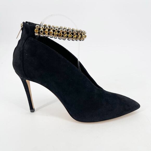 NWB Jimmy Choo Lux 100 Black Suede Gold Crystal Ankle Strap Vamp Bootie IT 41 - Picture 3 of 14